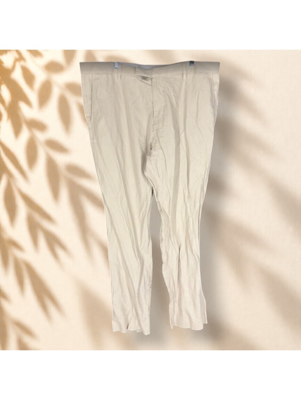 Claiborne Pants Men 40 Beige Linen Mid Rise Flat Front Chino Pockets Regular